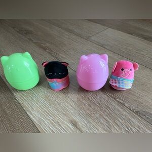 Squishville by Squishmallows mini pink elephant and black cat with containers